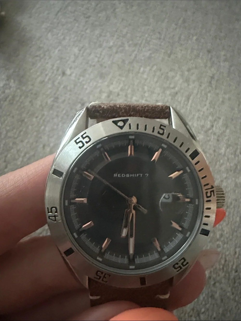 RedShift 7 Black Dial Stainless Watch with Brown Leather Strap